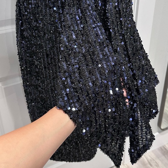 NWT Mac Duggal 26438 Cowl Back Sequin Midnight Blue Dress Size 10 - Picture 11 of 14